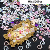 500Pcs Assorted Pearls 3D Nail Charms Pink Color Multi Shapes Heart Flower Bowknot Nail Charms Mix Heart Star Bows Round