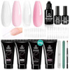 Beetles Poly Nail Extension Gel Kit 4 Colors Pink White Poly Nail Gel Builder Nail Gel with Poly Brush Slip Solution Nai