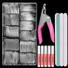 500PCS No Trace Coffin Long Ballerina Acrylic False Nails Clear Full Cover Long Coffin Nails with Nail Cutter Glue Files