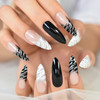 Black White Animal Print French Press On Nails Extra Long Sharp Stiletto Fake Nails with Nail Glue Reusable Nail Tips Gl