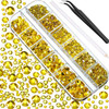 2000 Pcs Lemon Yellow Crystal Rhinestones Bulk for Crafting 6 Sizes Flatback Round Bedazzling Nail Gems with Tweezer Pic