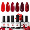 modelones Gel Nail Polish Kit 6 Colors Red Gel Polish Set Valentines Day Burgundy Glitter Sparkle Bloody Soak Off Gel Na