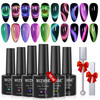 MIZHSE 60ml 9D Cat Eye Gel Nail Polish Set Glitter Chameleon Magnetic Gel Nail Polish with Black Base Coat 2 Magnet Stic