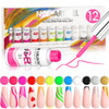 RARJSM Painted Gel Nail Polish Set Line Art Gel 12 Colors Neon Pink Yellow Green Glitter Silver Gold Nail Art Painting M