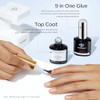 modelones Gel Nail Glue 9 in One Base Gel and No Wipe Top Coat Set 2Pcs for Gel Nail Polish Adhesive Nail Extension Gel