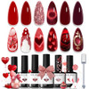 modelones Red Gel Nail Polish Set 6 Colors 2026 Easter Ruby Glitter Cat Eye Magnetic Gel Polish Burgundy Red Sparkle Blo