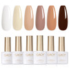 GAOY Nude Brown Gel Polish Set 6 Neutral White Pink Skin Tones Colors Soak Off UV Light Cure Gel Polish Kit for Salon an