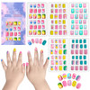 SIUSIO 120 Pcs 5 Pack Children Acrylic Fake Nails Press on Preglue Full Cover Glitter Gradient Color Rainbow Short Stick