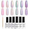RARJSM Pearl Gel Nail Polish Glitter Pearlescent Shell Gel Polish Pink Beige Pearl Blue Green Purple Shimmer Mermaid Swi
