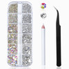 Nail Art Rhinestones Kit HUETFAT 2400pcs Nail Gems Ab Flatback Rhinestones Gems Stones with Storage Organizer BoxWax Pen