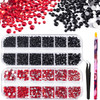 3440PCS 6 Sizes Black and Red Glass Crystal Kit with Pickup Pen Tweezer Tools for Iridescent Shine Nail Art Manicure Mak