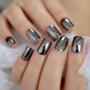 Coolnail Dark Smoky Gray Reflective Mirror Metal Plating False French Acrylic Nail Tips Punk Metallic Square Fake Nails