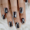 Coolnail Dark Smoky Gray Reflective Mirror Metal Plating False French Acrylic Nail Tips Punk Metallic Square Fake Nails