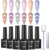 MIZHSE 10ml6 Colors Cat Eye Gel Nail Polish Crystal Magnetic Gel Polish Glitter Pink Gold Sparkle Gel Polish Set with Un