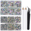 LPBeads 6400 Pieces Hotfix Rhinestones Clear AB Flat Back 5 Mixed Sizes Crystal Round Glass Gems with Tweezers and Picki