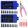 200PCS Black Coffin Acrylic False Nail Tips with Nail Cutter Nail Tips Glue Pure Color Long Ballerina Acrylic Nail Set F