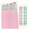 AIBEE 20pcs Nail Art Design Tools 15pcs Brushes Kit with 5pcs Dotting Pens PINK