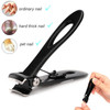 Nail Clippers 16mm Wide Large Jaw Opening for Thick Nail Stainless Steel Black Fingernail and Toenail Nipper Cutter Podi
