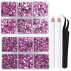 LPBeads 6400 Pieces Hotfix Rhinestones Pink Flat Back 5 Mixed Sizes Crystal Round Glass Gems with Tweezers and Picking R