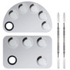 Penugo Professional Stainless Steel Makeup Palette2 Pieces Cosmetic Palette with Spatula Tool Nailart Mixing Palette for