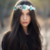 Vivivalue Adjustable Flower Headband Women Floral Crown Hair Wreath Floral Headpiece Halo Boho with Ribbon Wedding Party