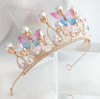 YOVECATHOU Tiara Butterfly Princess Crown Gold Pearl Headband Rhinestone Hairpiece for Halloween Costume Wedding Bridal