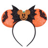 Mouse Ear Headband Hair Hoop with Orange Cat Ear Bow Pumpkin and Bat Decor Halloween Party Accessories