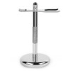 QSHAVE Deluxe Chrome Razor and Brush Stand Holder Prolong The Life of Your Shaving Brush 2 Prongs