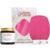 Natural Elephant Moroccan Black Soap 200g 7oz and Exfoliating Hammam Glove Combo Pink Tulip
