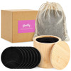18 Pack Reusable Cotton Rounds for Makeup Removal with Bamboo Holder and Mesh Storage Bag Black