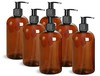 ljdeals 16 oz Amber Plastic Bottle with Black Lotion Pump Refillable Containers for Shampoo Lotions Cream and More Pack