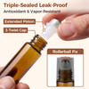 ComSaf 24 Pcs Roller Bottles for Essential Oils 10ml Update TripleLock Seal Roll on Bottles Amber Perfume Glass Roller B