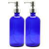 Cornucopia Brands 16Ounce Cobalt Blue Glass Bottles wStainless Steel Pumps 2Pack Soap Dispenser wLotion Pumps for Essent