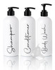 Alora 32oz Reusable Shampoo and Conditioner Bottles Set of 3 Easy to Read Labels Pump Bottle Dispenser for Shampoo Condi