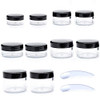 ZEJIA 10pcs Small Travel Containers Black Sample Jars with Screw Lids 5 Size 35101520 Gram 12pcs Labels and 2pcs Mini Di