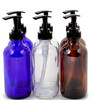 Vivaplex 6 Large 8 oz Empty Assorted Colors Glass Bottles with Black Lotion Pumps