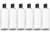 ljdeals 16 oz Clear Plastic Empty Bottles with Black Disc Top Caps Squeezable Refillable Containers for Shampoo Lotions
