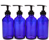 Vivaplex 4 Large 8 oz Empty Cobalt Blue Glass Bottles with Black Lotion Pumps