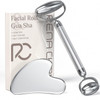 Rena Chris Gua Sha and Face Roller Set AntiBreakage Stainless Steel Roller for LongLasting Use Jawline Sculpting and Puf