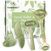 4pcs Jade Roller Gua Sha Set Facial Roller Massager with Gua Sha Scraping Tool Jade Stone Massager for Antiaging Slimmin