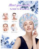 Gootty Shower Caps Triple Layer Waterproof Large Shower Cap for Women Reusable Shower Caps for Long Thick Hair lined sho