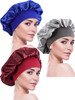 Blulu 3 Pieces Large Satin Bonnet Silk Bonnets Hair Bonnet for Sleeping Soft and Breathable for Women Curly HairSilver W