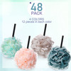 Shellwei 48 Pack Bath Sponge Shower Loofahs Bulk Pack 50g Soft Net Body Scrubber Shower Pouf Sponge Ball Body Mesh Pouf