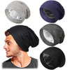 Geyoga 4 Pcs Satin Lined Sleep Bonnets Silk Sleeping Cap Slouchy Beanie Hat Elastic Sleep Head Wrap for Curly HairDark C