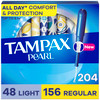 Tampax Pearl Tampons for Women Multipack with LeakGuard Braid LightRegular Absorbency Unscented 204 Count 6 Packs of 34