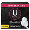 U by Kotex CleanWear Ultra Thin Feminine Pads with Wings Regular Absorbency 46 Count