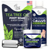 FOOT CURE Exfoliator Callus Remover Pedicure Set Care Kit Includes File for Dead Skin Tea Tree Oil Soak Salts Urea Cream