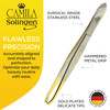 Camila Solingen CS30 35 Inches Gold Tipped Surgical Grade German Stainless Steel Tweezers Claw Flawless Eyebrow and Faci