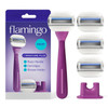 Flamingo Moisture Plus Womens Razor Set No Shave Gel Needed Razor Handle 4 Blade Refills Shower Holder Fig