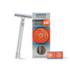 MERKUR 23C Double Edge Safety Razor Polished Chrome Long Knurled Brass Handle Made in Germany PlasticFree Three Piece De